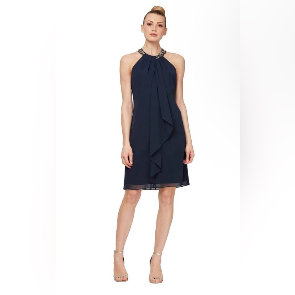 Snly Navy Jeweled Halter Sheath Dress - Size 6